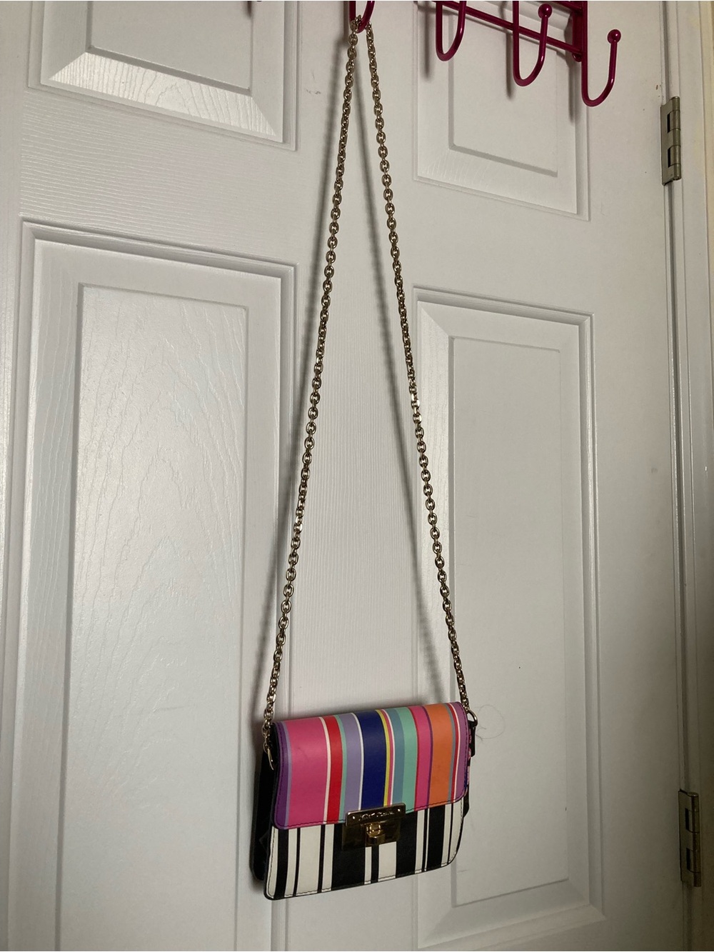 Betsey Johnson Pink Multi Stripe Chain Crossbody